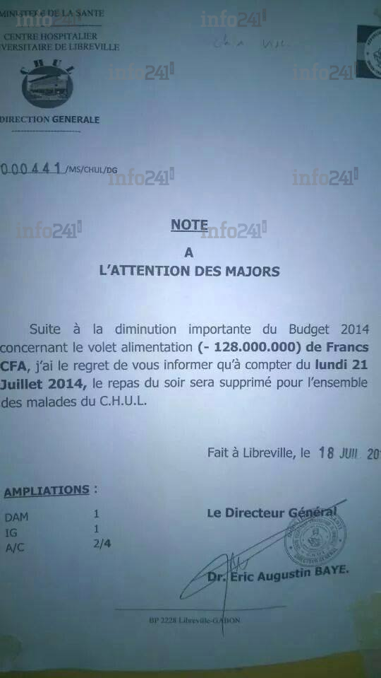 Les malades du CHU de Libreville privés de dîner en raison d’une coupe budgétaire